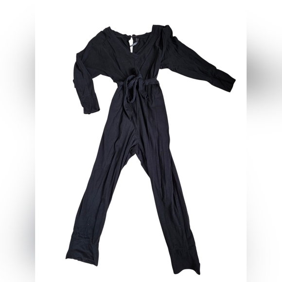 Anthropologie Black Belted V-Neck Longsleeve Jumpsuit...